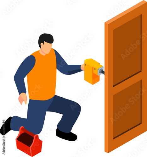 Home Repair and Maintenance Worker Isometric Icons – Construction, Plumbing, Electrical, Carpentry