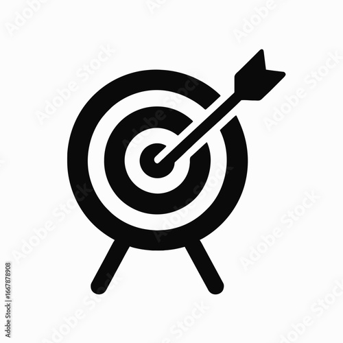 Black and White Target with Arrow Hitting Center for Business and Marketing