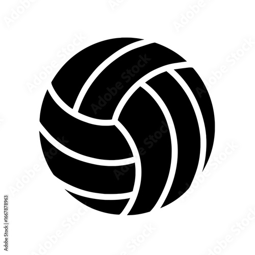 Black and White Volleyball Ball with Geometric Pattern on White Background