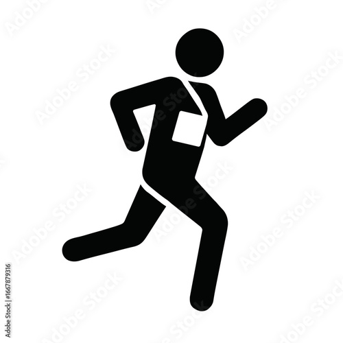Black Silhouette of Running Person Icon on White Background for Fitness and Exercise Concepts