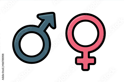 Modern vector illustration of male and female gender symbols, simple design with transparent background, gender icons set, graphic symbols for biology, social, and cultural concepts