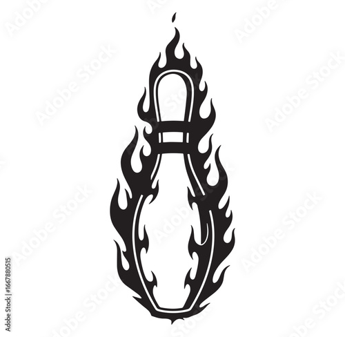 Fiery silhouette of a bowling pin symbolizing hot bowling action or championship victory