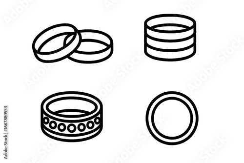 Wedding Ring Icon Set, Outline Vector of His and Hers Bands, Matching Stackable Rings, Eternity Band, Simple Elegant Jewelry Design, Vector Illustration Transparent