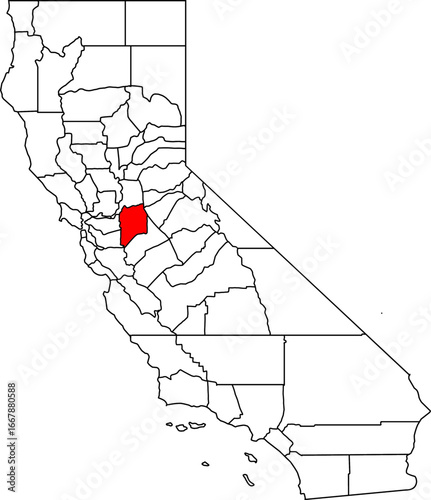 Map of California highlighting San Joaquin County. Ideal for projects on the Central Valley, the Sacramento River Delta, and its agricultural and transportation