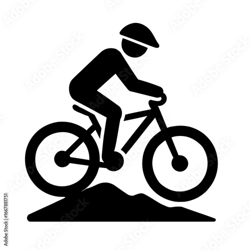 Silhouette of a Child Riding a Bicycle on a Trail in Black and White
