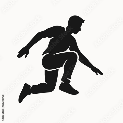 Silhouette of a Man Jumping in Dynamic Pose on White Background