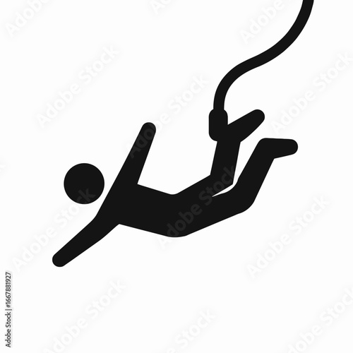 Silhouette of Person Climbing a Rope in Black on White Background