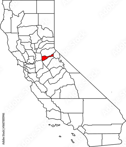 Map of California highlighting Amador County. Ideal for projects on its Gold Rush history, Mother Lode towns, and renowned Zinfandel wine region.