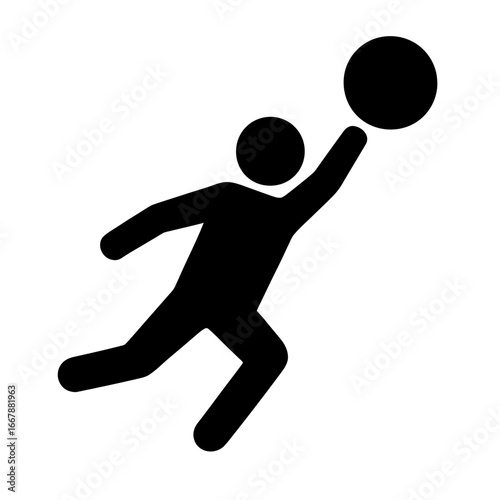 Silhouette of Person Playing Basketball with Ball in Action Dynamic Black and White Illustration