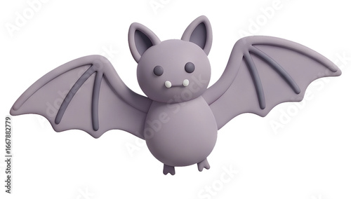 A cute, cartoonish bat with large wings, a rounded body, and expressive features, designed in soft colors and a playful style.