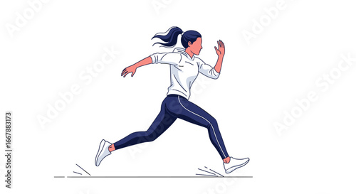 Athletic woman in motion sprinting forward during a vigorous outdoor exercise activity healthy lifestyle concept