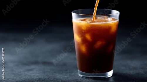 Wallpaper Mural Refreshing iced coffee poured into a glass. The dark liquid contrasts against the clear ice cubes. Ideal for summer beverages. A classic drink for coffee lovers. AI Torontodigital.ca