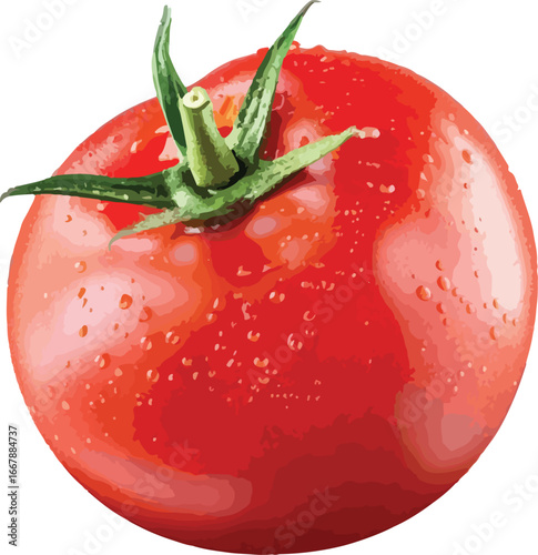 Red Tomato with Water Droplets Detailed Illustration