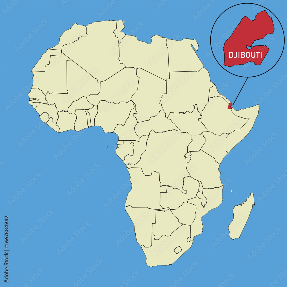 Fototapeta premium Vector map of Djibouti, silhouette illustration of vector map isolated on map of Africa. African continent state