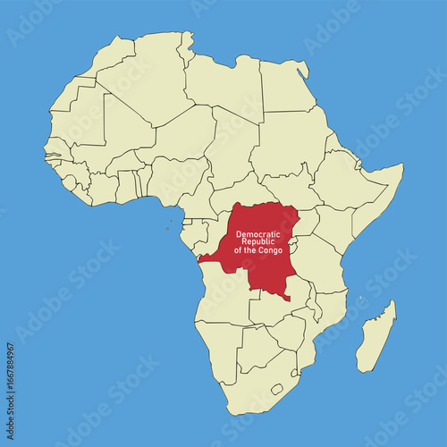 Vector map of DR Congo, silhouette illustration of vector map isolated on map of Africa. African continent state