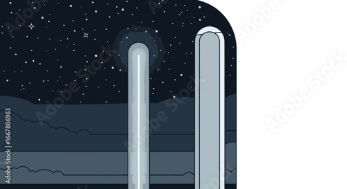 Futuristic Space Exploration Scene with Rocket Launch, Spacecraft, and Starry Night Sky, Emphasizing Innovation and Advanced Technology for Science, Space Industry, and Engineering Projects
