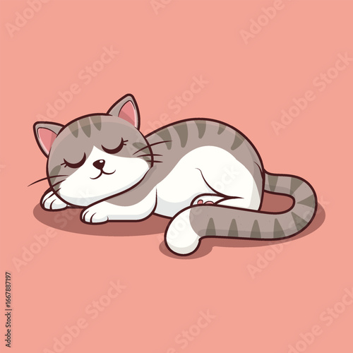 Cute sleeping lazy cat in cartoon style 
