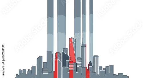 Modern Downtown City Skyline with Skyscrapers and High-Rise Buildings in a Futuristic Urban Setting for Business, Technology, Architecture, and City Development Visuals