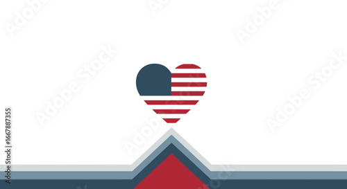 Modern Heart Shape Flag Design Featuring the United States Flag Incorporating Patriotism, National Pride, and American Culture Elements in a Minimalist Style for Celebrations and USA-themed Events