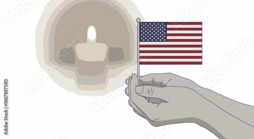 Powerful United States Patriotism Theme Visual with Hand Holding American Flag and Candle in Memory or Tribute Setting for National Pride Celebrations and Memorial Events