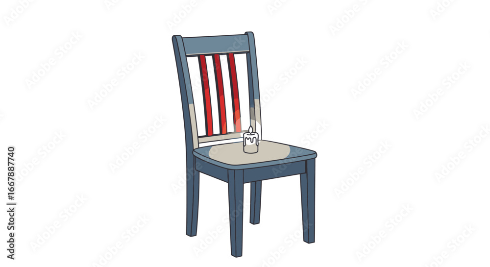 Obraz premium Stylish Modern Blue Wooden Chair with Red and White Striped Backrest Designed for Comfortable Seating and Elegant Interior Decoration, Perfect for Homes, Offices, and Cafés