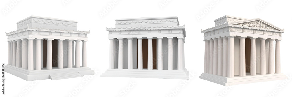 Obraz premium 3D Plastic Style Lincoln Memorial Icon Isolated on Transparent Background Depicting Classical Architecture With White Stone Columns and Detailing