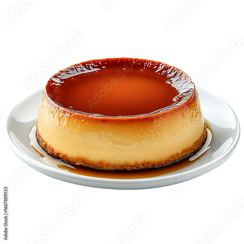 Sweet caramel flan dessert pudding isolated on transparent background