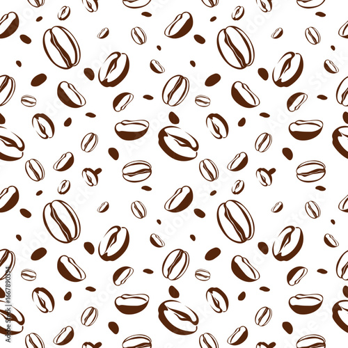 Brown coffee beans isolated on white background. coffee Seamless Pattern Vector