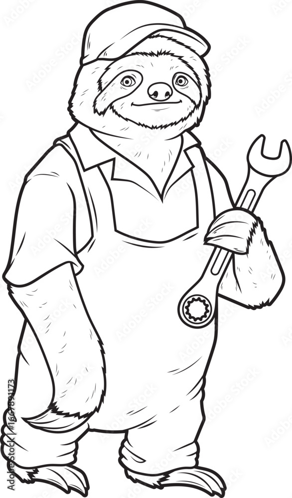 Obraz premium Sloth Mechanic Wrench Animal Vector Graphic Art Illustration