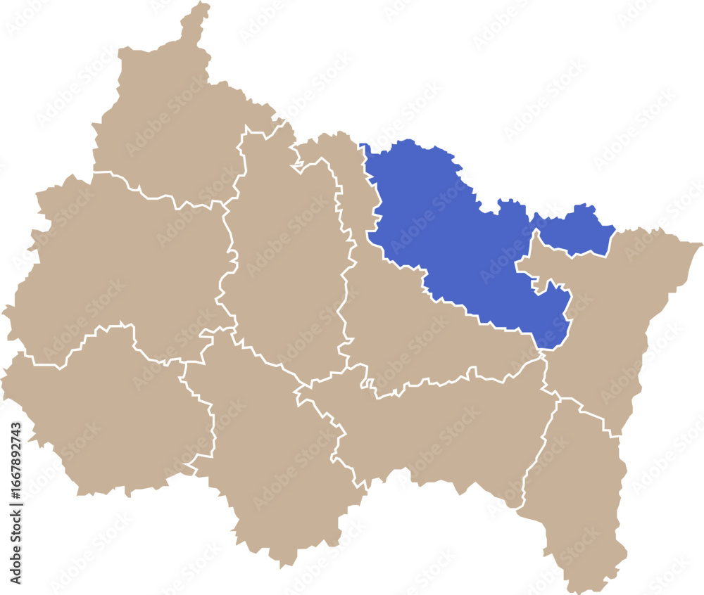 Obraz premium Illustration carte de la région Grand Est avec département Moselle mis en lumière