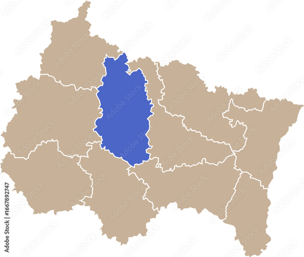 Fototapeta premium Illustration carte de la région Grand Est avec département Meuse mis en lumière