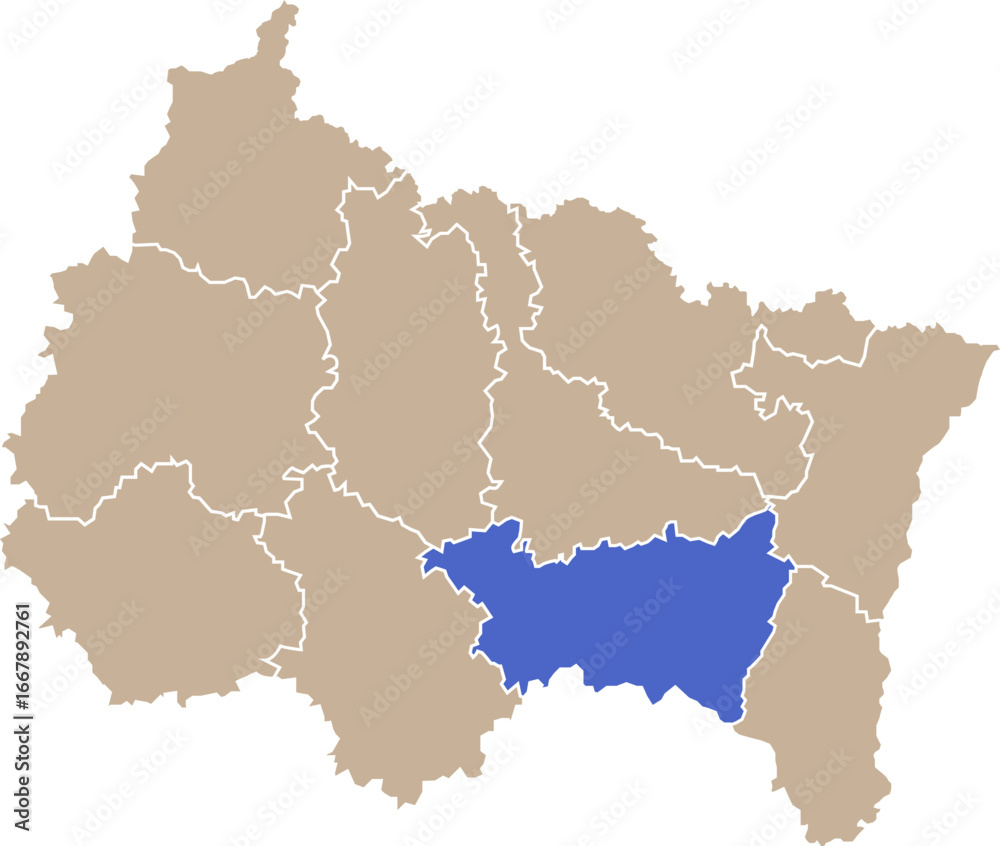 Obraz premium Illustration carte de la région Grand Est avec département Vosges mis en lumière