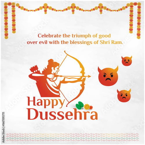 Happy Dussehra Post. Social Media Greetings Vector