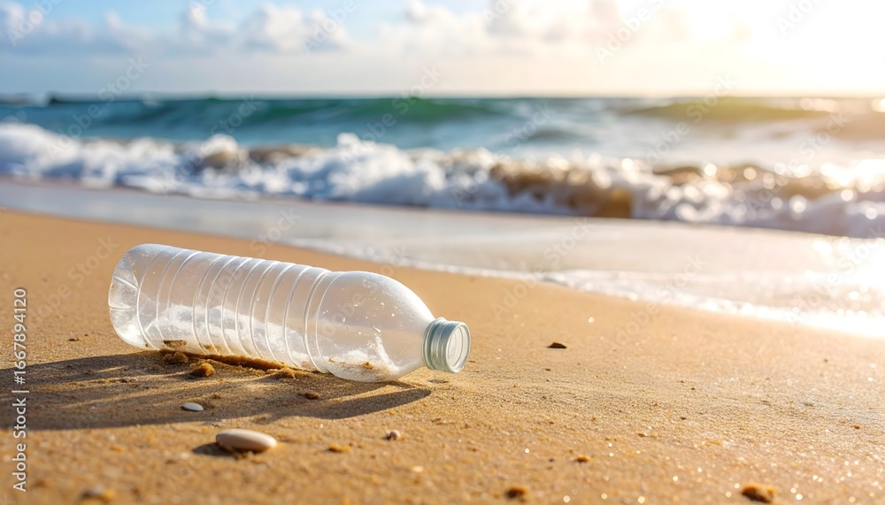 Obraz premium Plastic Bottle Pollution on Shoreline