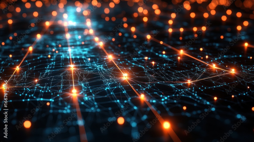 Obraz premium Abstract Visualization of Data Flow and Technology Network