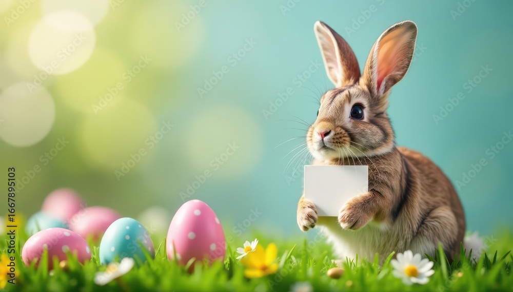Fototapeta premium Closed Easter sign on cute bunny's fluffy belly, holiday season, seasonal