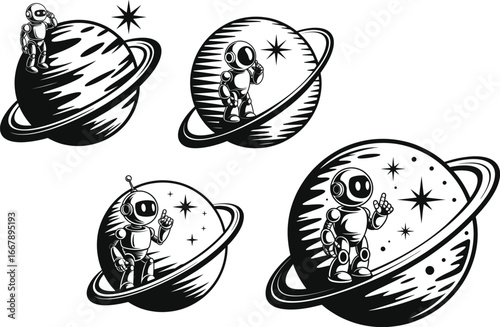Celestial Bodies Planets Stars and Rings  Space Illustration