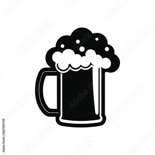 Stylized silhouette of a frothy beer mug with a handle