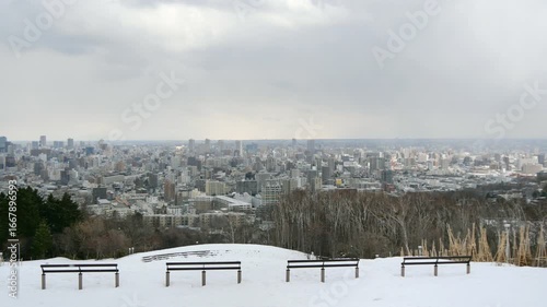 旭山記念公園からの景色　都市景観　冬の札幌　パンニング