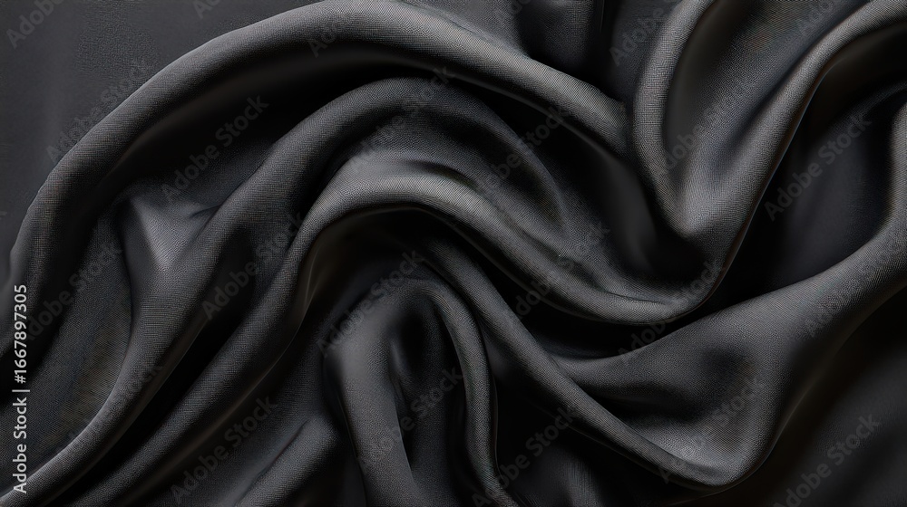 Fototapeta premium Elegant Draped Black Fabric With Abstract Pattern