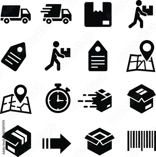 Delivery and shipping icons set for logistics and e commerce