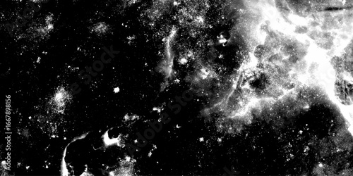 Abstract black and white galaxy vector background; atmospheric monochrome nebula texture with cosmic dust particles and bright starlight for science fiction posters and mysterious cinematic art