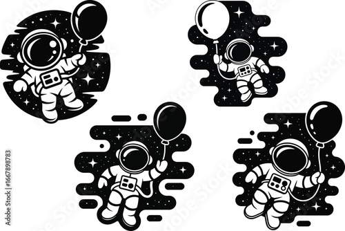 Astronaut with Balloons Celestial Adventure Illustrations