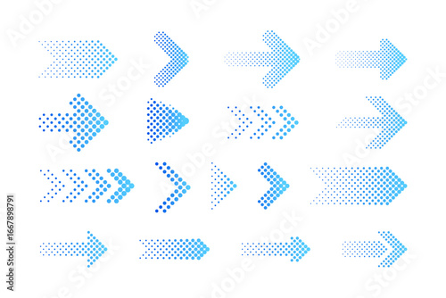 halftone arrow icons set gradient blue dotted direction symbols