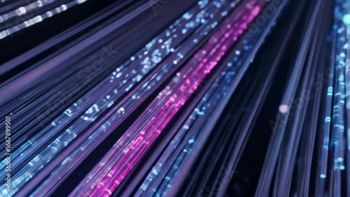 Illuminated Fiber Optics Transmitting Data: Futuristic Technology, High-Speed Internet, Fast Connectivity