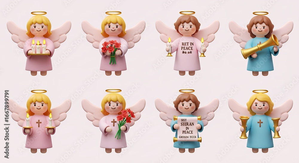 Obraz premium Collection of colorful cute angel figurines