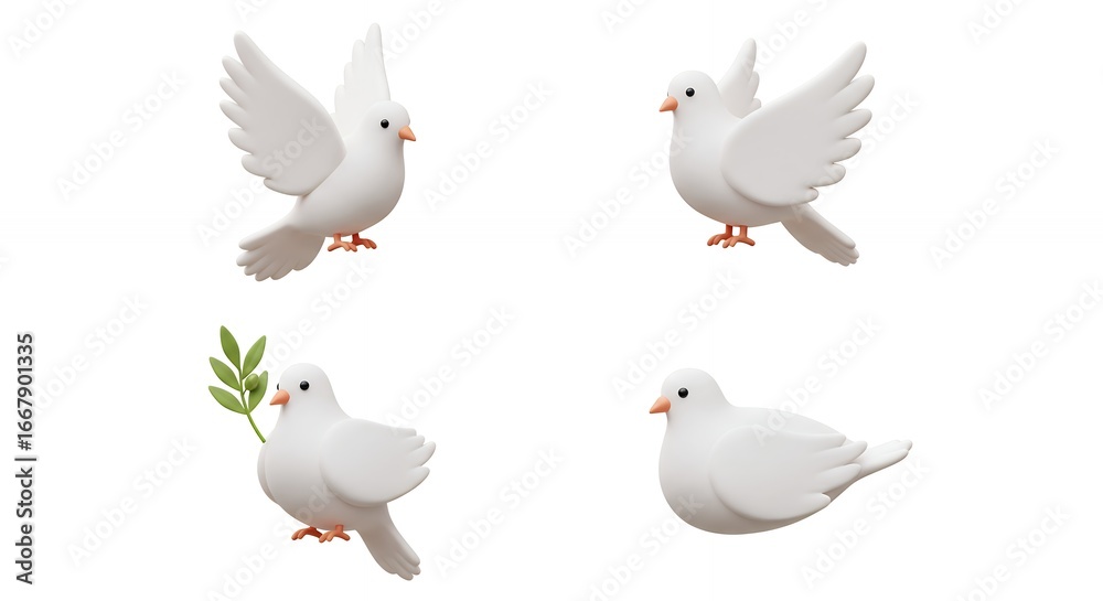 Four white doves illustration with peace symbol Four white doves illustration with peace symbol