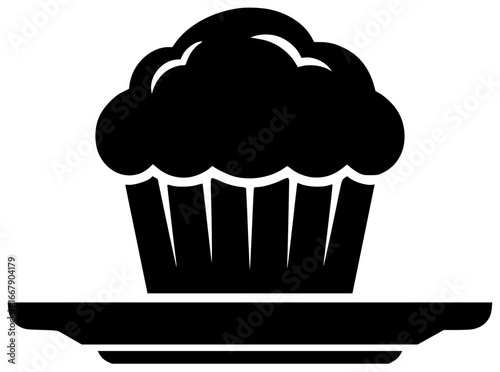 Muffin on a plate with cream and fruit in a cafe with nuts and chocolate