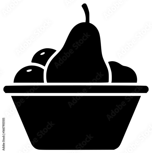 Pear on tree branch and in fruit basket on kitchen counter in still life painting