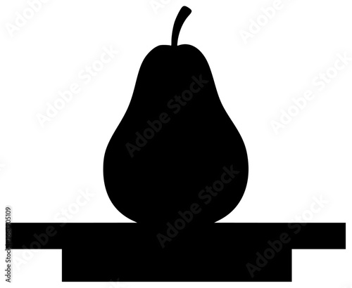 Pear on tree branch and in fruit basket on kitchen counter in still life painting